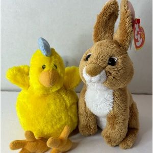 Ty Henley the Chicken and Fields Brown Rabbit Plush Lot Easter Stuffed Animals